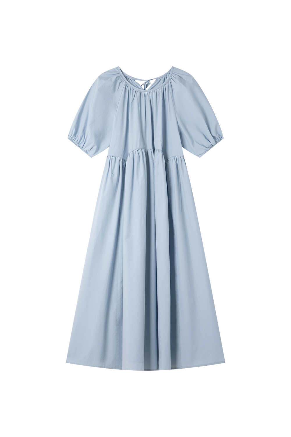 Minimalist Cotton Puff-Sleeve Relaxed Dress-VIMLYSTORE