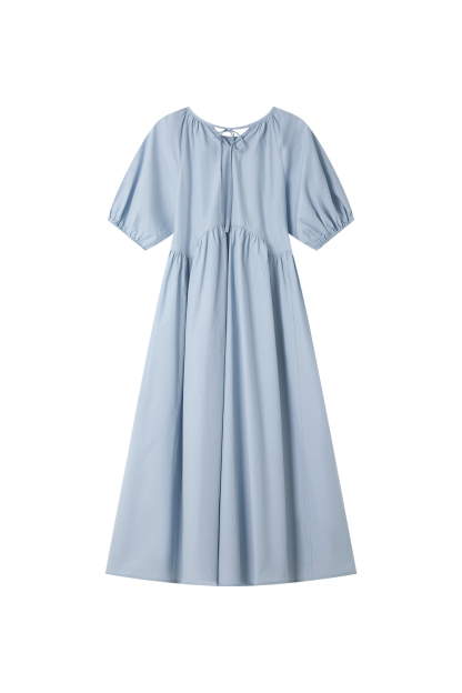 Minimalist Cotton Puff-Sleeve Relaxed Dress-VIMLYSTORE
