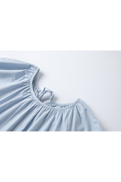 Minimalist Cotton Puff-Sleeve Relaxed Dress-VIMLYSTORE