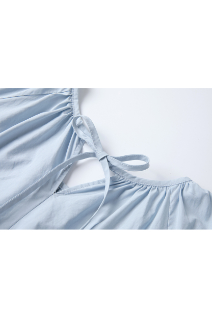 Minimalist Cotton Puff-Sleeve Relaxed Dress-VIMLYSTORE