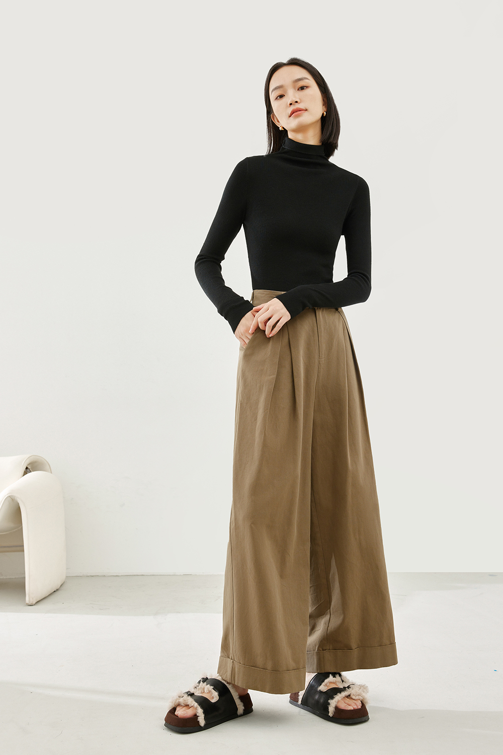 Simple commuter mid-waist casual pants