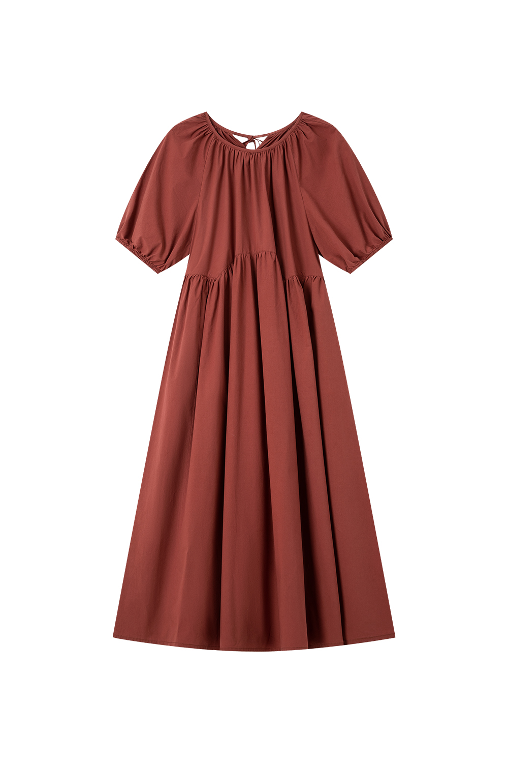 Minimalist Cotton Puff-Sleeve Relaxed Dress-VIMLYSTORE