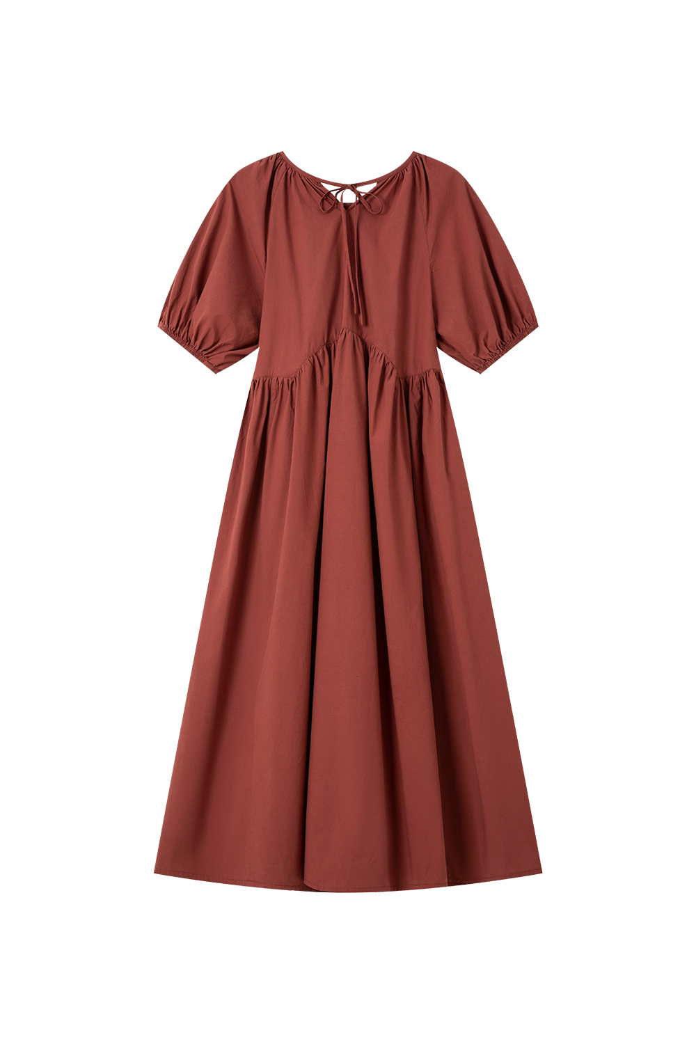 Minimalist Cotton Puff-Sleeve Relaxed Dress-VIMLYSTORE