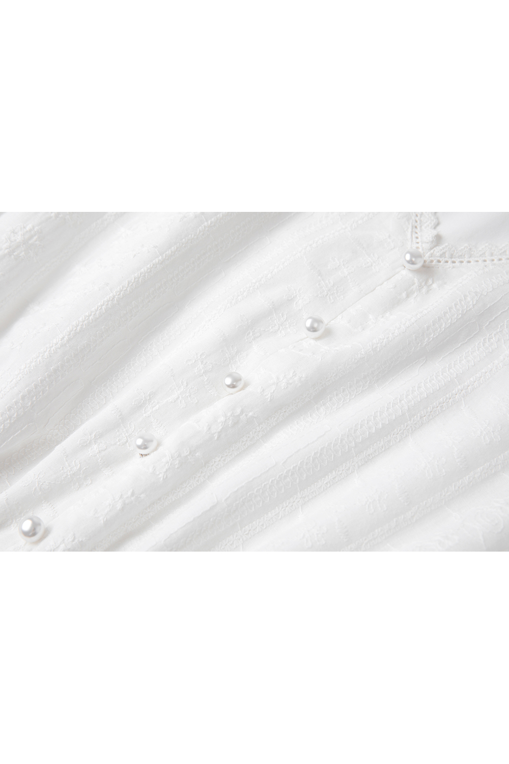 Luxe White Cotton V-Neck Dress with Lace Embroidery & Belted Waist-VIMLYSTORE