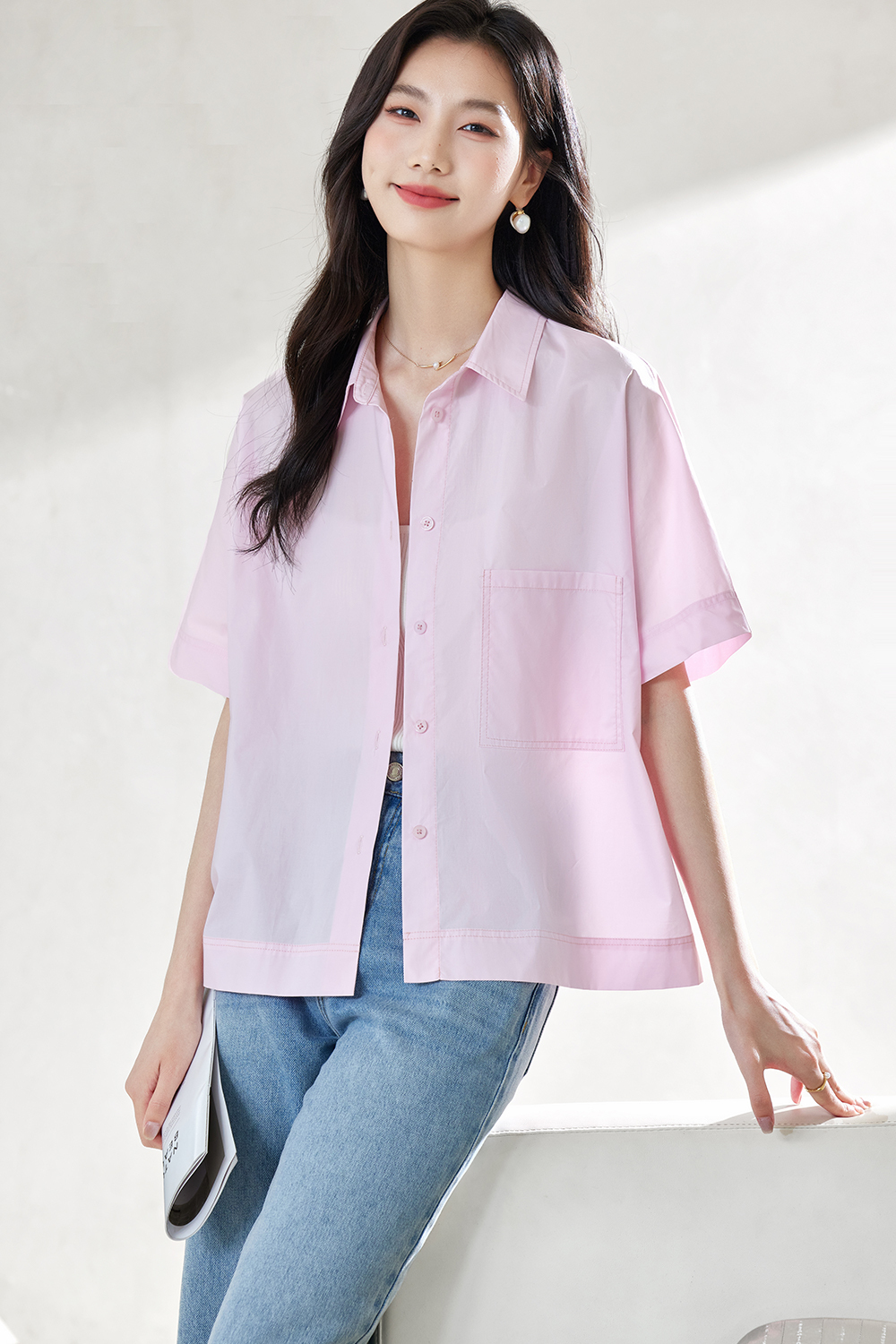 Solid Color Casual Sleeve Shirt