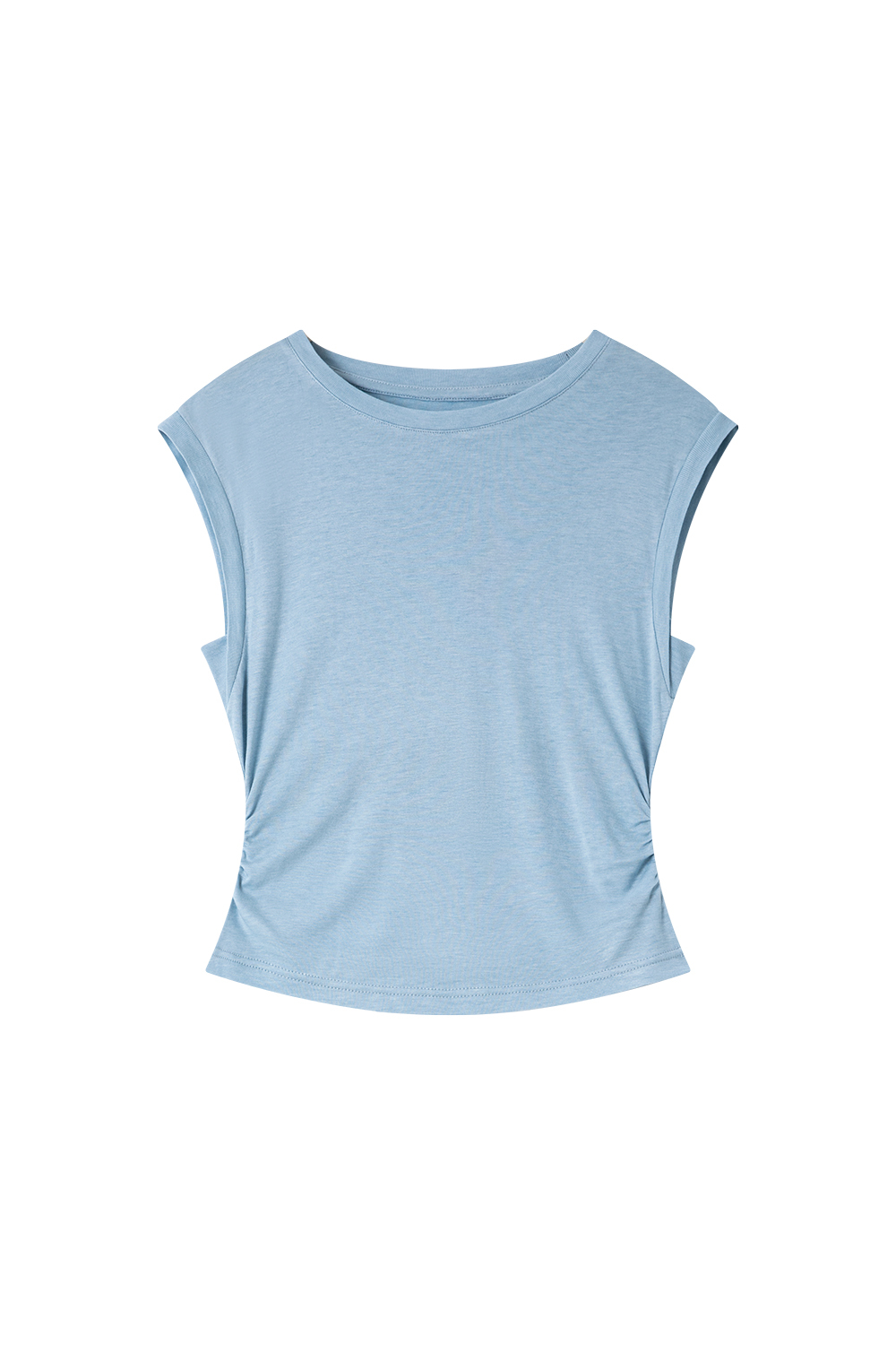 Office-Chic Ruched Waist Top with Round Neck