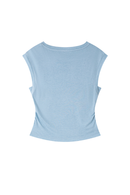Office-Chic Ruched Waist Top with Round Neck