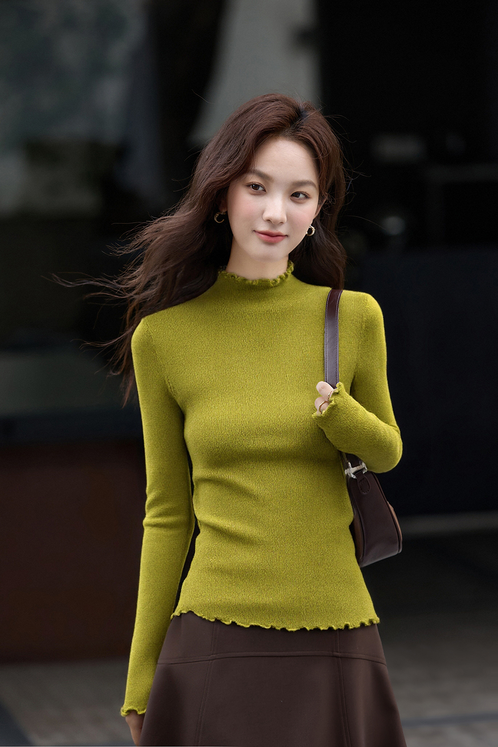 Wave Edge Mock Neck Slim-Fit Slimming Knit Sweater-VIMLYSTORE