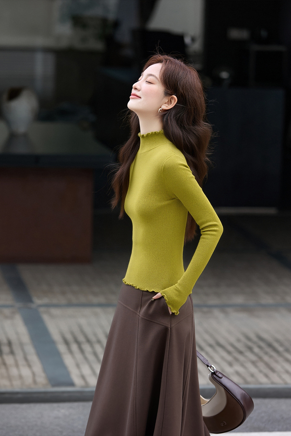 Wave Edge Mock Neck Slim-Fit Slimming Knit Sweater-VIMLYSTORE