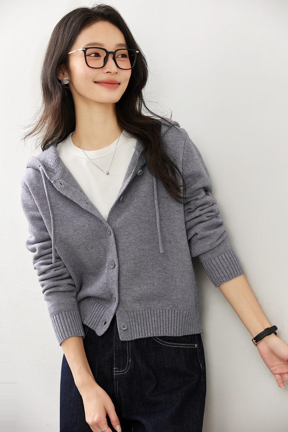 Hooded knitted cardigan coat-VIMLYSTORE