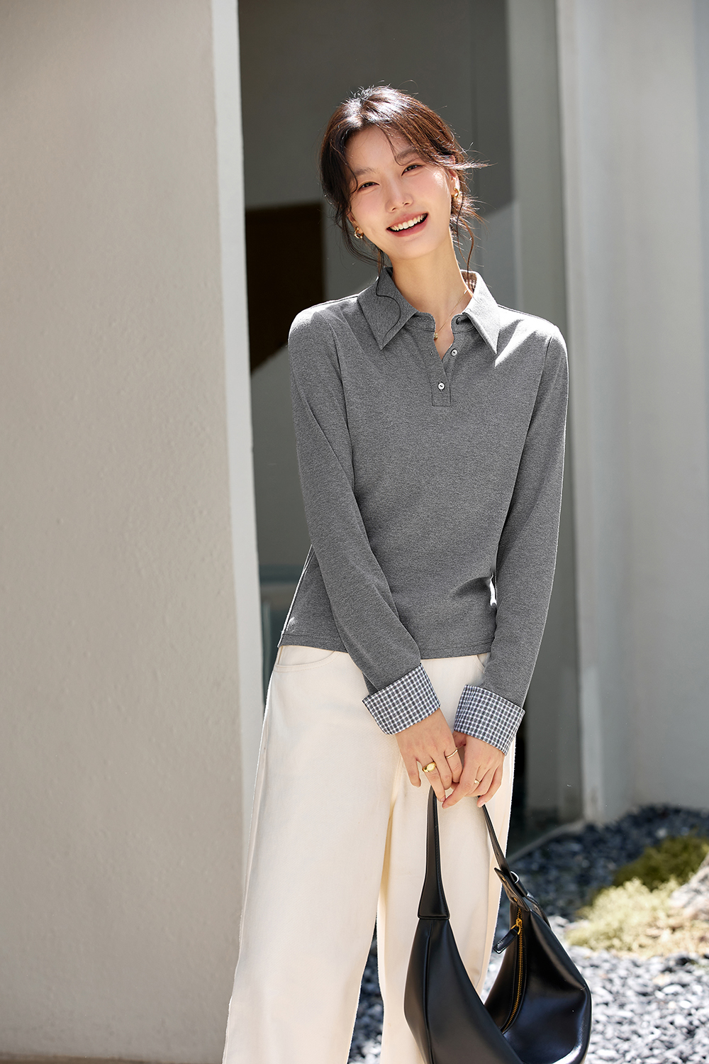 Patchwork Design Long Sleeve T-Shirt-VIMLYSTORE