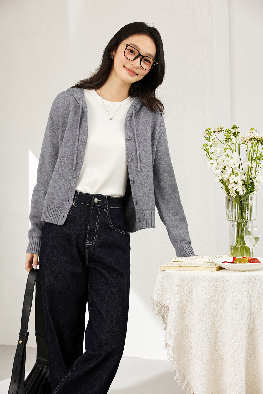 Hooded knitted cardigan coat-VIMLYSTORE