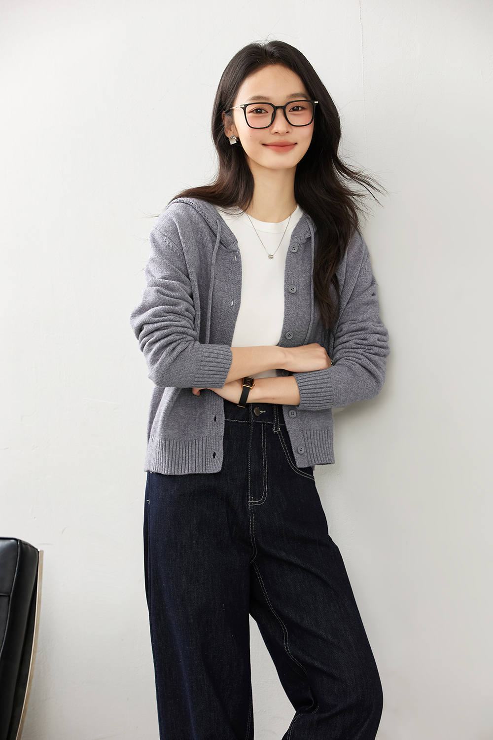 Hooded knitted cardigan coat-VIMLYSTORE