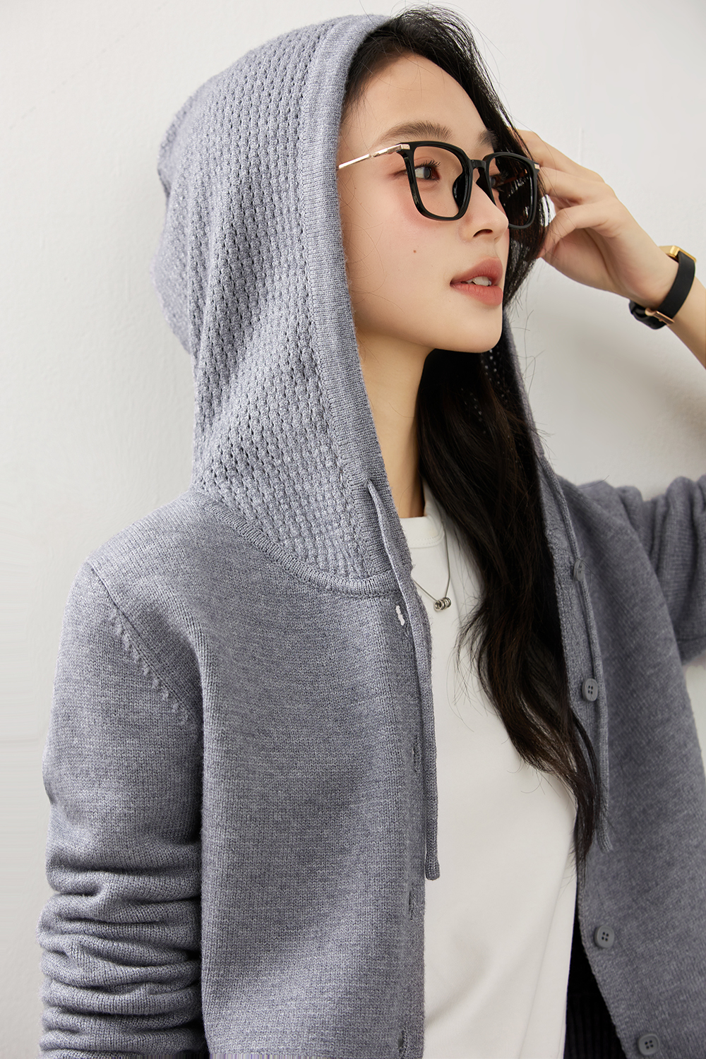 Hooded knitted cardigan coat-VIMLYSTORE
