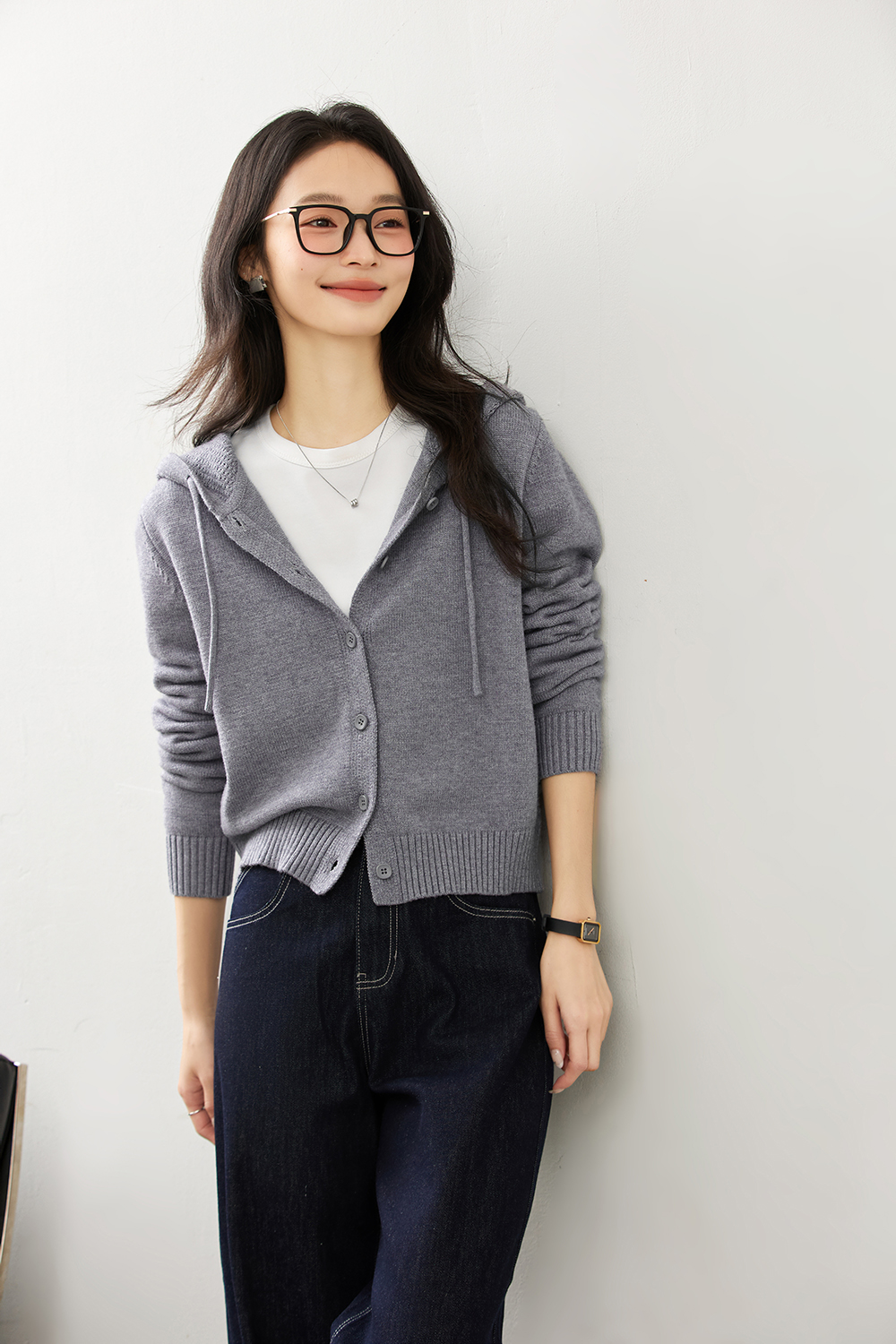 Hooded knitted cardigan coat-VIMLYSTORE