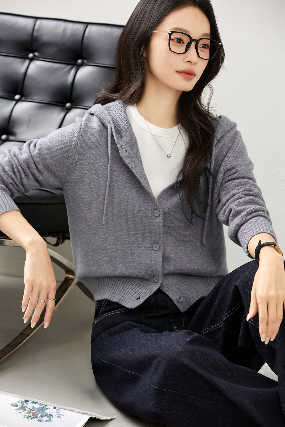 Hooded knitted cardigan coat-VIMLYSTORE