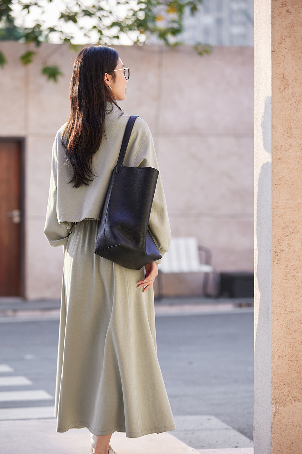 Notch-Neck Top & Skirt with Sweatshirt Layering Set-VIMLYSTORE