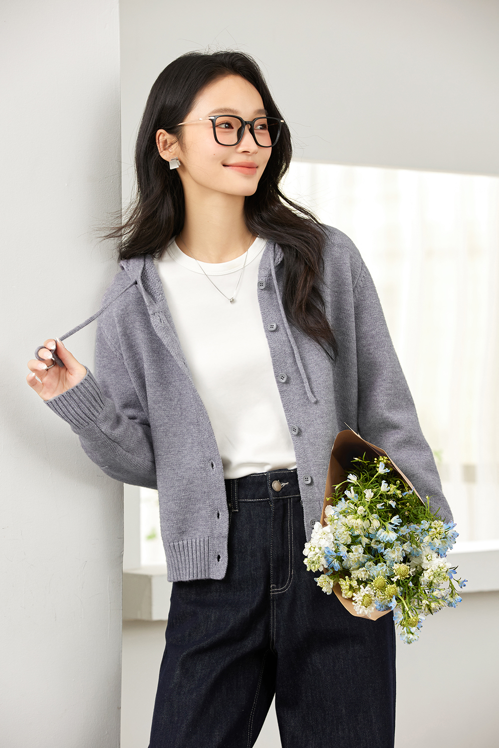 Hooded knitted cardigan coat-VIMLYSTORE