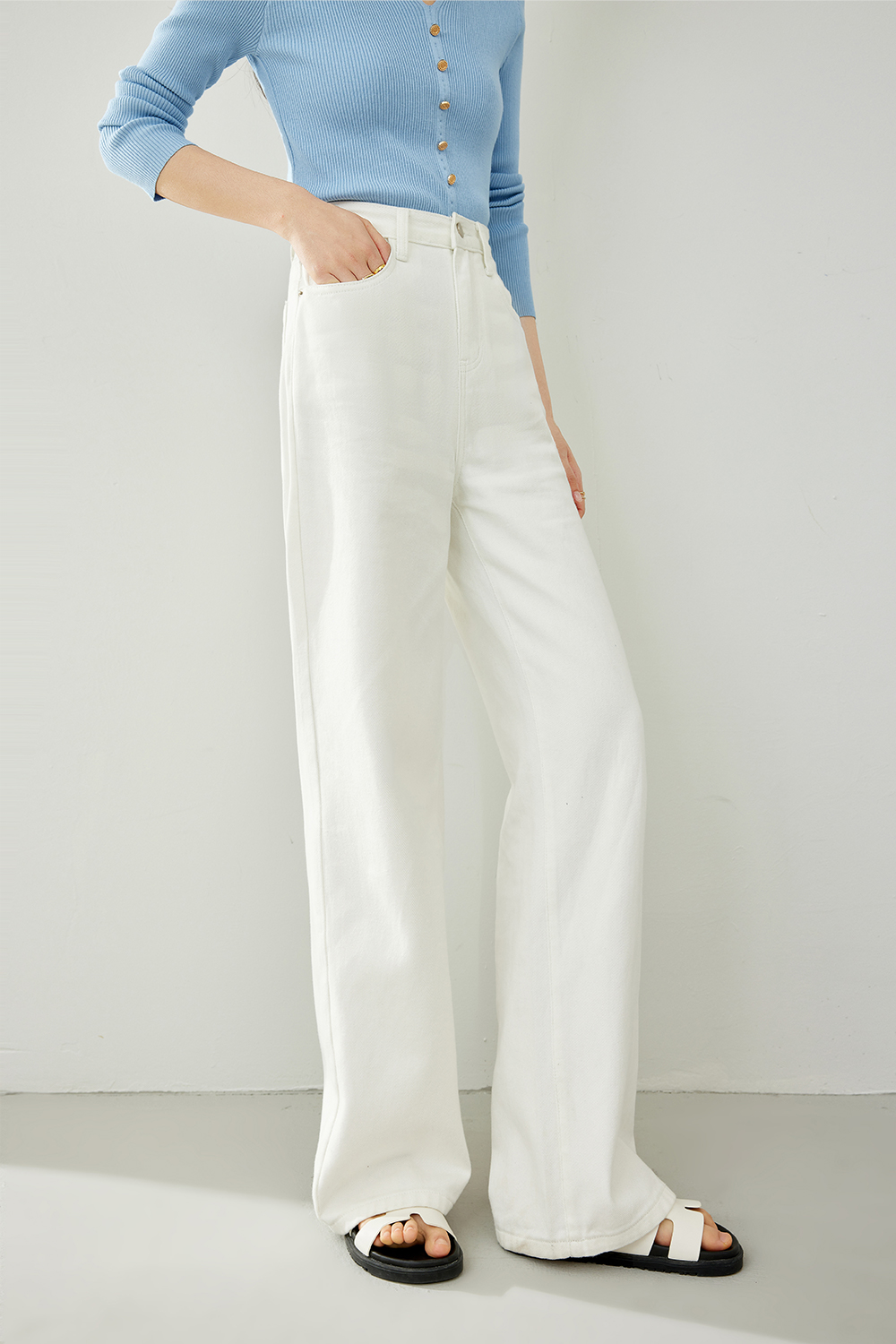High Waist White Jeans-VIMLYSTORE