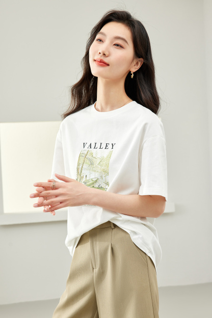 White Print Pure Cotton T-Shirt