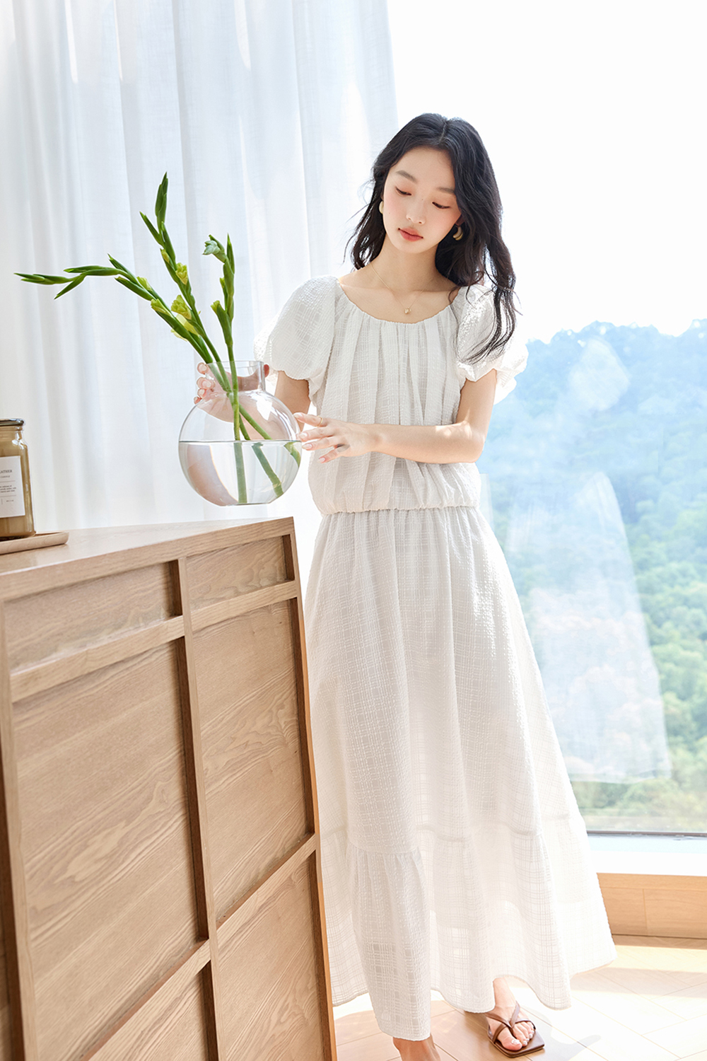 Simple U-Neck Top with High-Waist Skirt Set-VIMLYSTORE