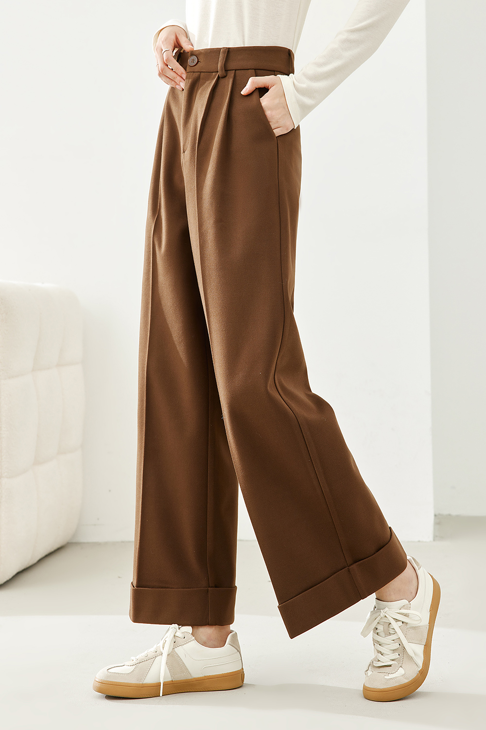 Solid color wide leg pants