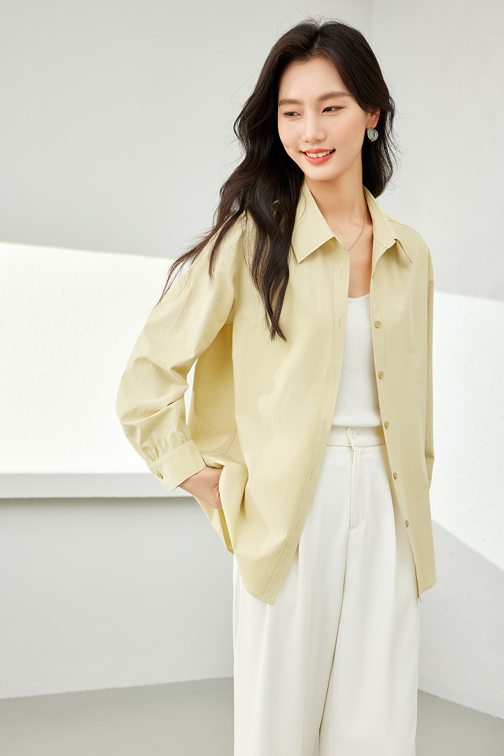 Temperament solid color shirt-VIMLYSTORE