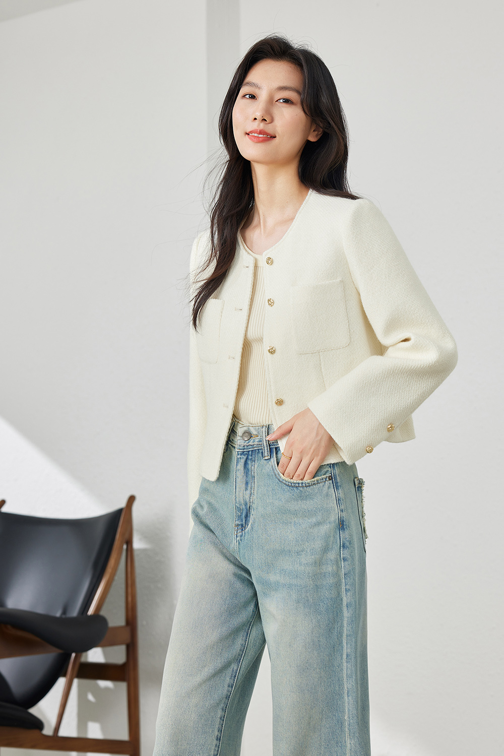 Round Neck Office Short Jacket-VIMLYSTORE