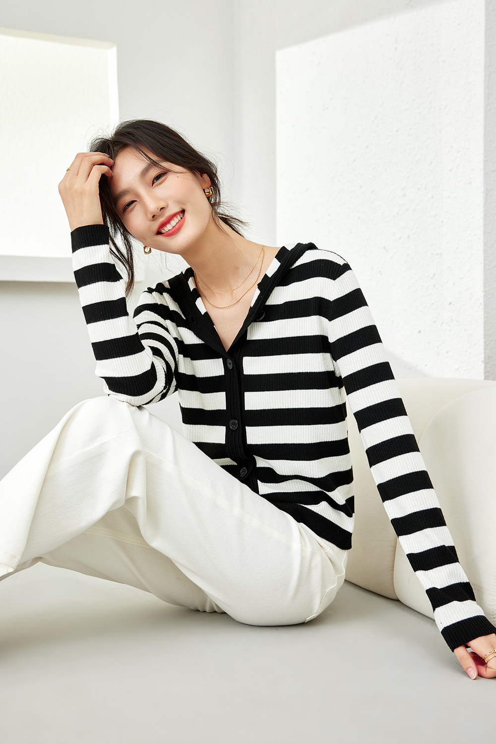 High-Elastic Hooded Knit Cardigan-VIMLYSTORE