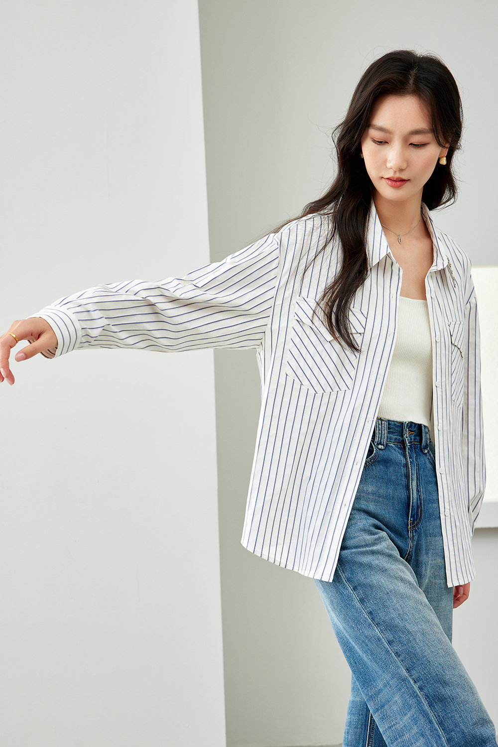 Lapel Striped Casual Shirt