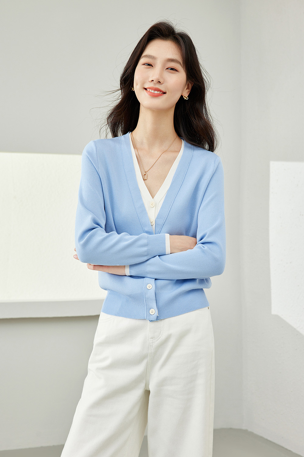 V-Neck Lazy Style Knitted Cardigan