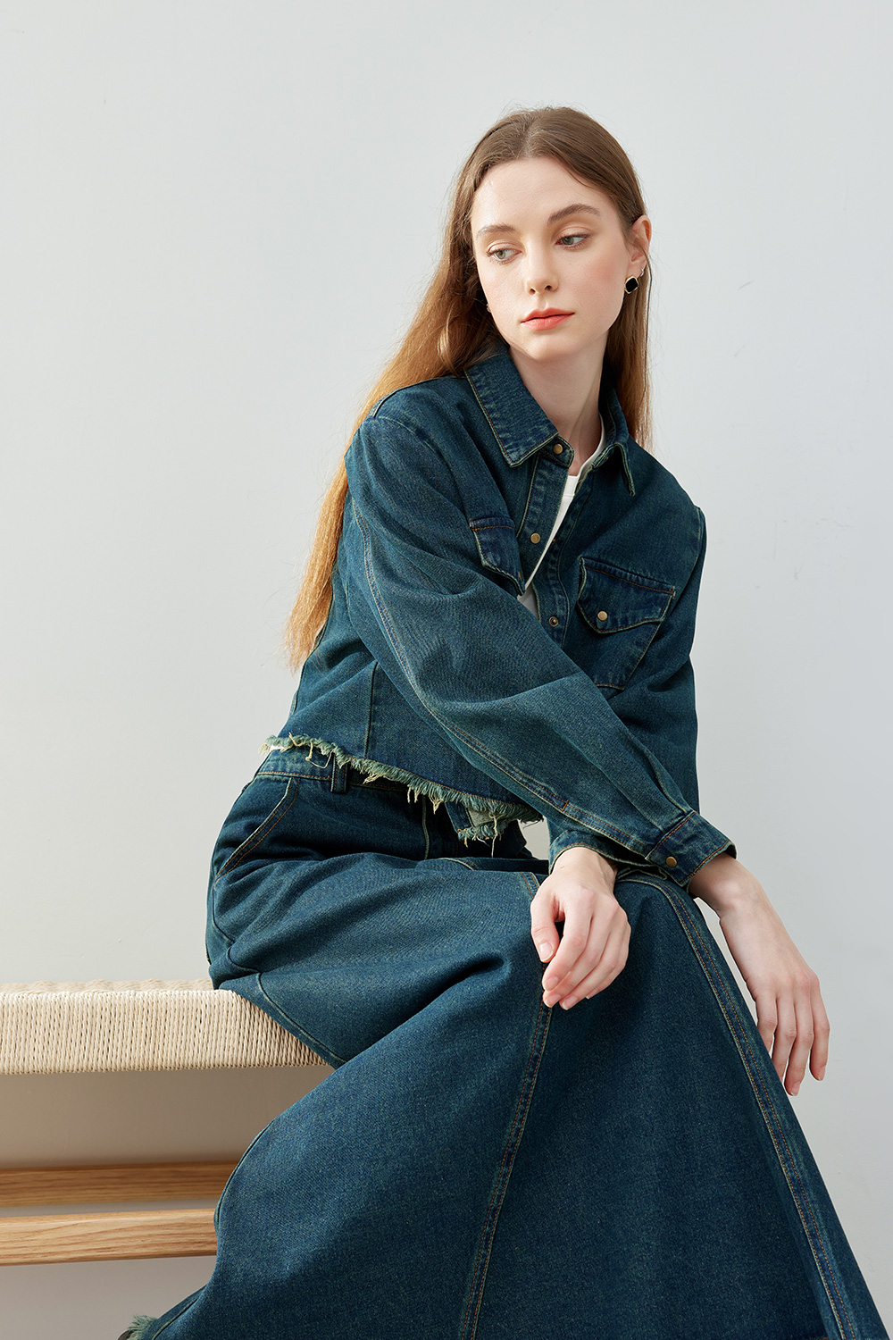 retro fashion denim suit skirt