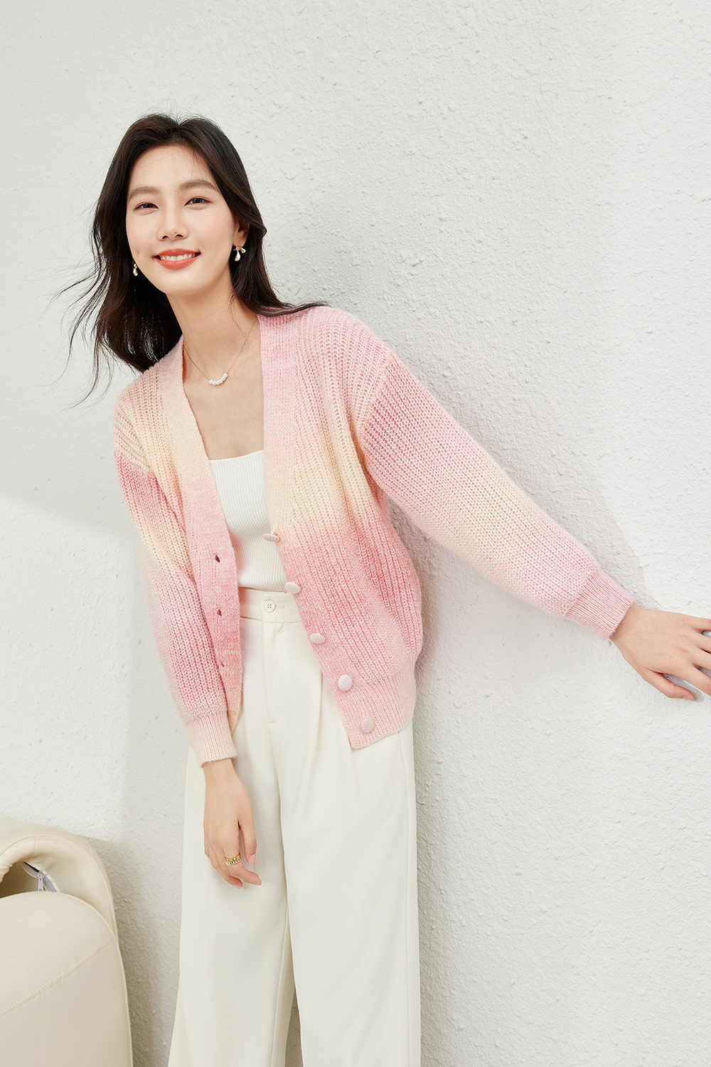 Gradient Knitted Cardigan-VIMLYSTORE