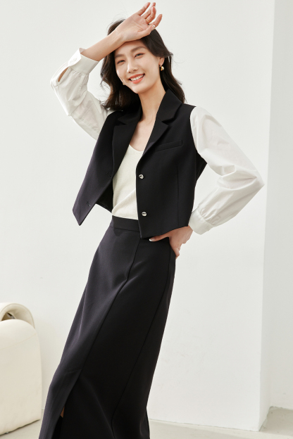 Contrast Color Commuting Two-Piece Set