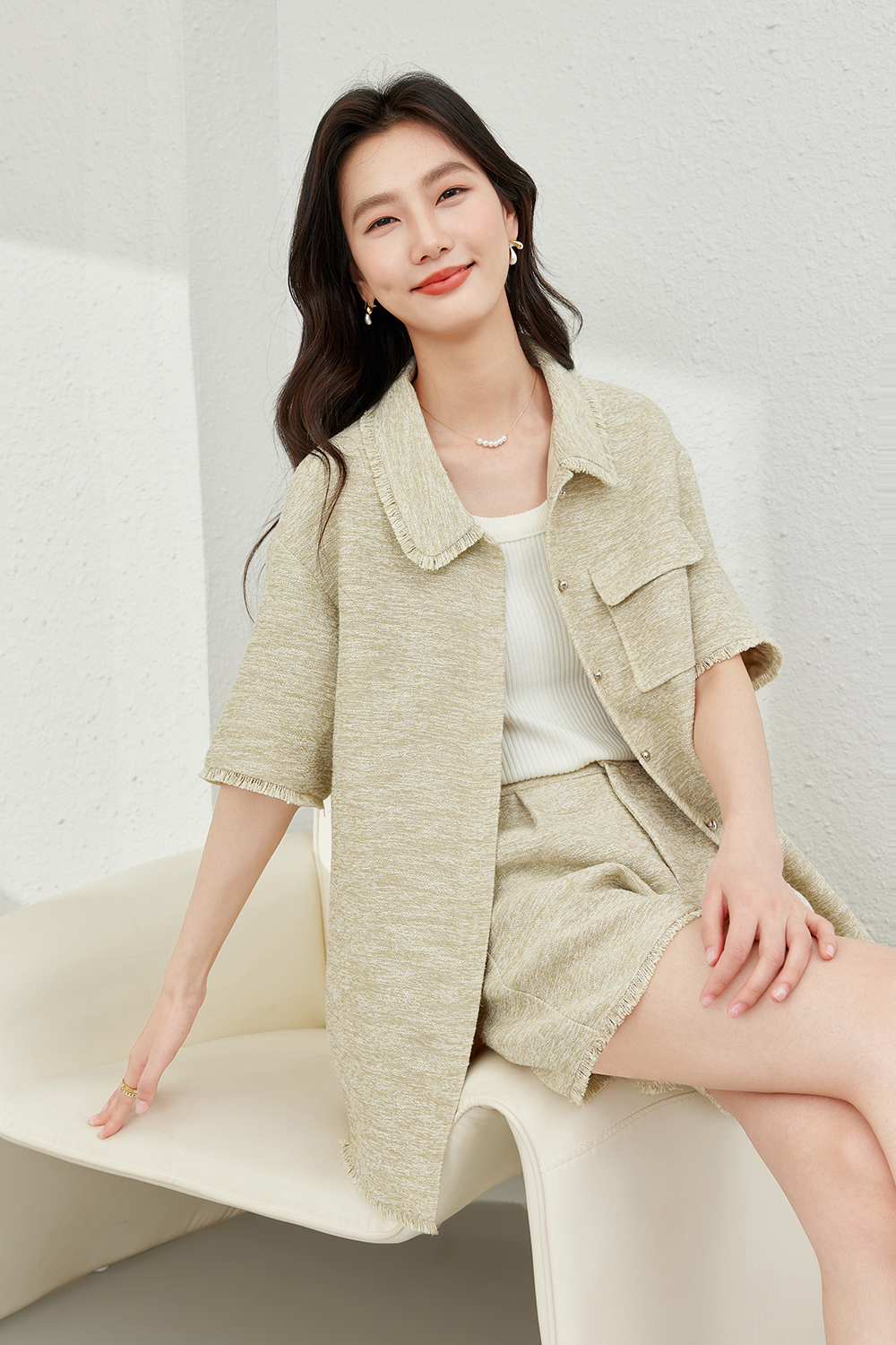 Raw Edge Short-Sleeved Suit-VIMLYSTORE