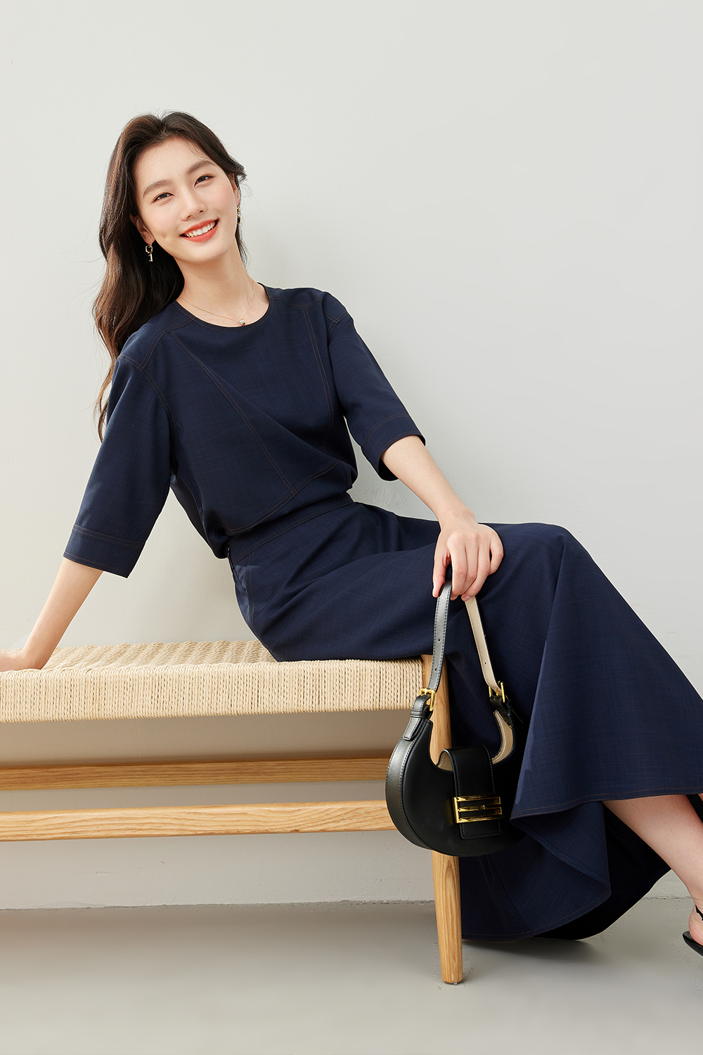 Simple solid color two-piece set