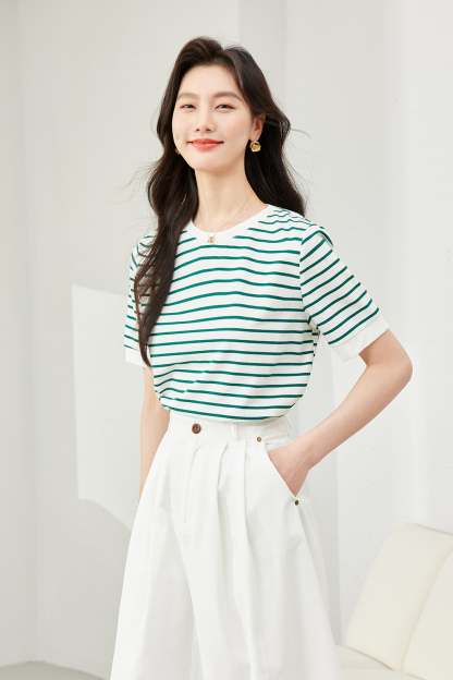 Minimalist Striped Round Neck T-Shirt-VIMLYSTORE