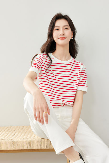 Minimalist Striped Round Neck T-Shirt-VIMLYSTORE