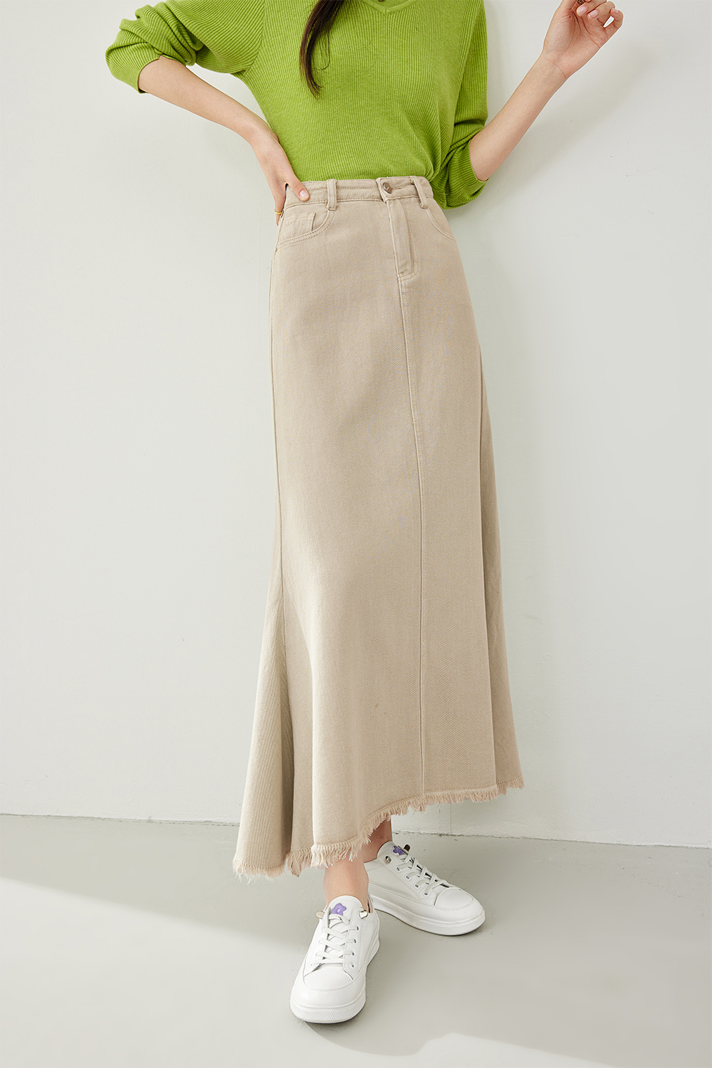 High Waist Fishtail Denim Skirt