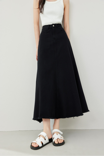 High Waist Fishtail Denim Skirt