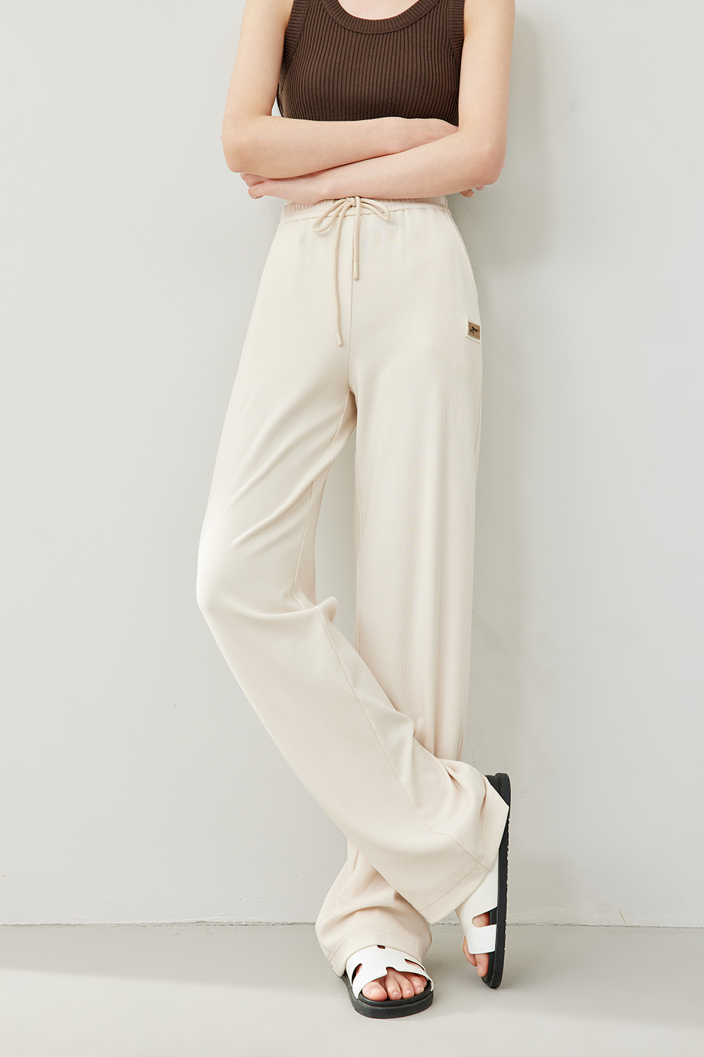 Solid Color Drawstring Wide Leg Pants