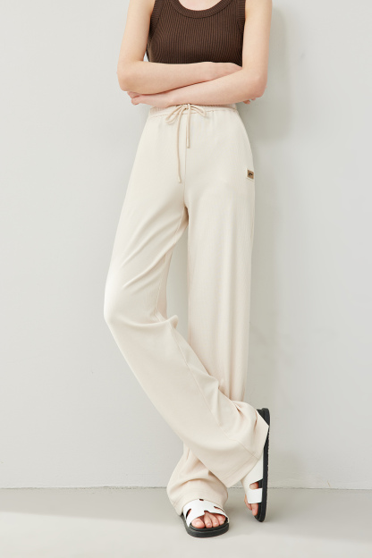 Solid Color Drawstring Wide Leg Pants
