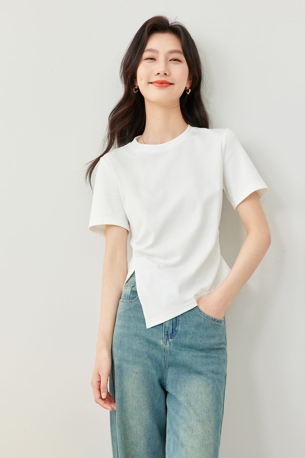 Waist Cinched Split Hem  T-Shirt