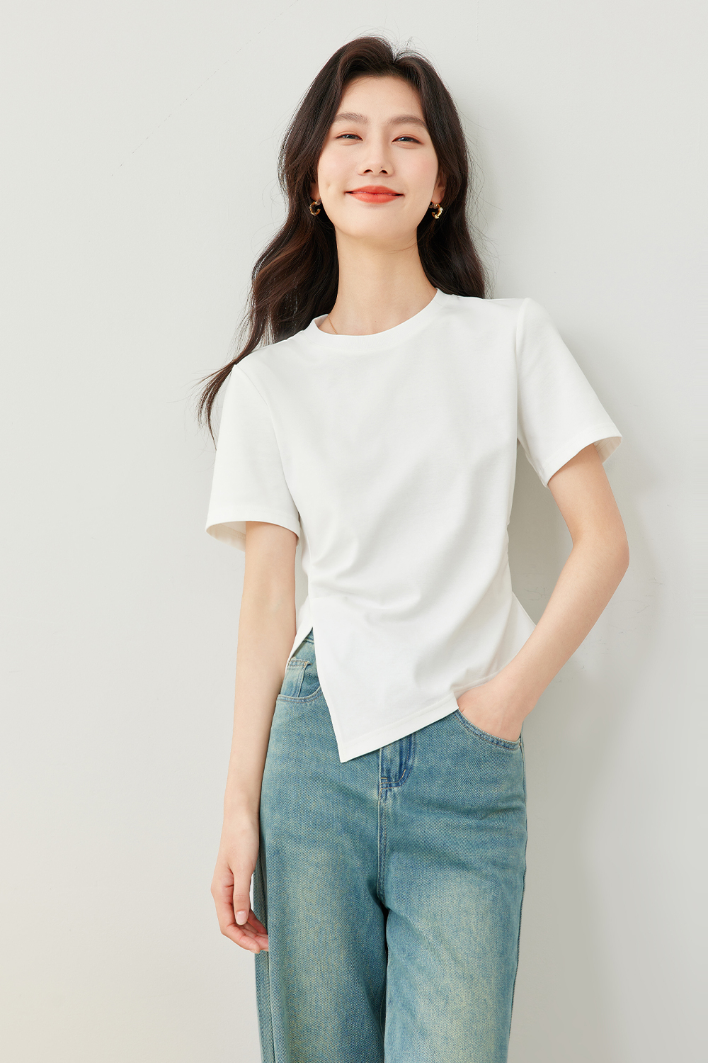 Waist Cinched Split Hem T-Shirt
