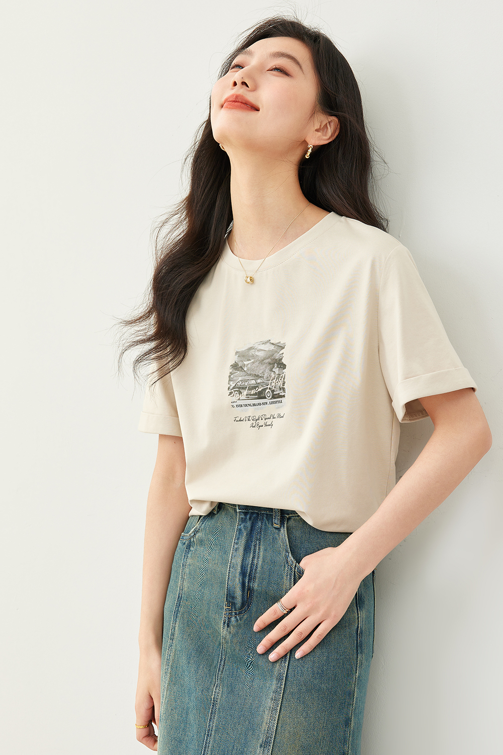 Vintage Printed Reverse Sleeve T-Shirt-VIMLYSTORE