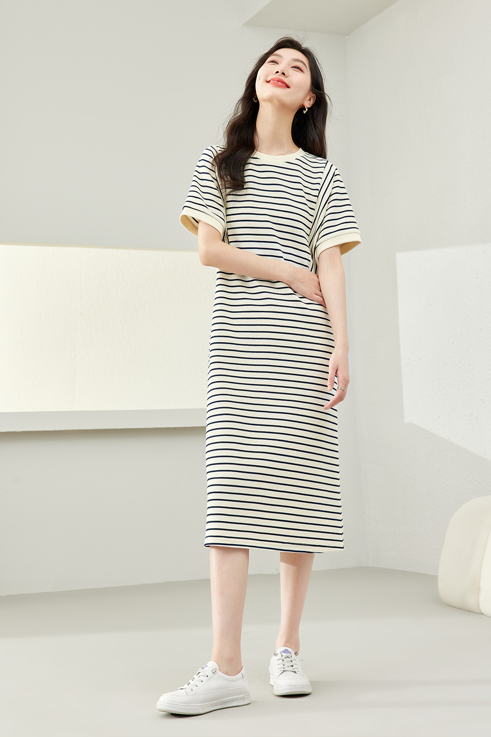 Commuter Striped Short Sleeve Dress