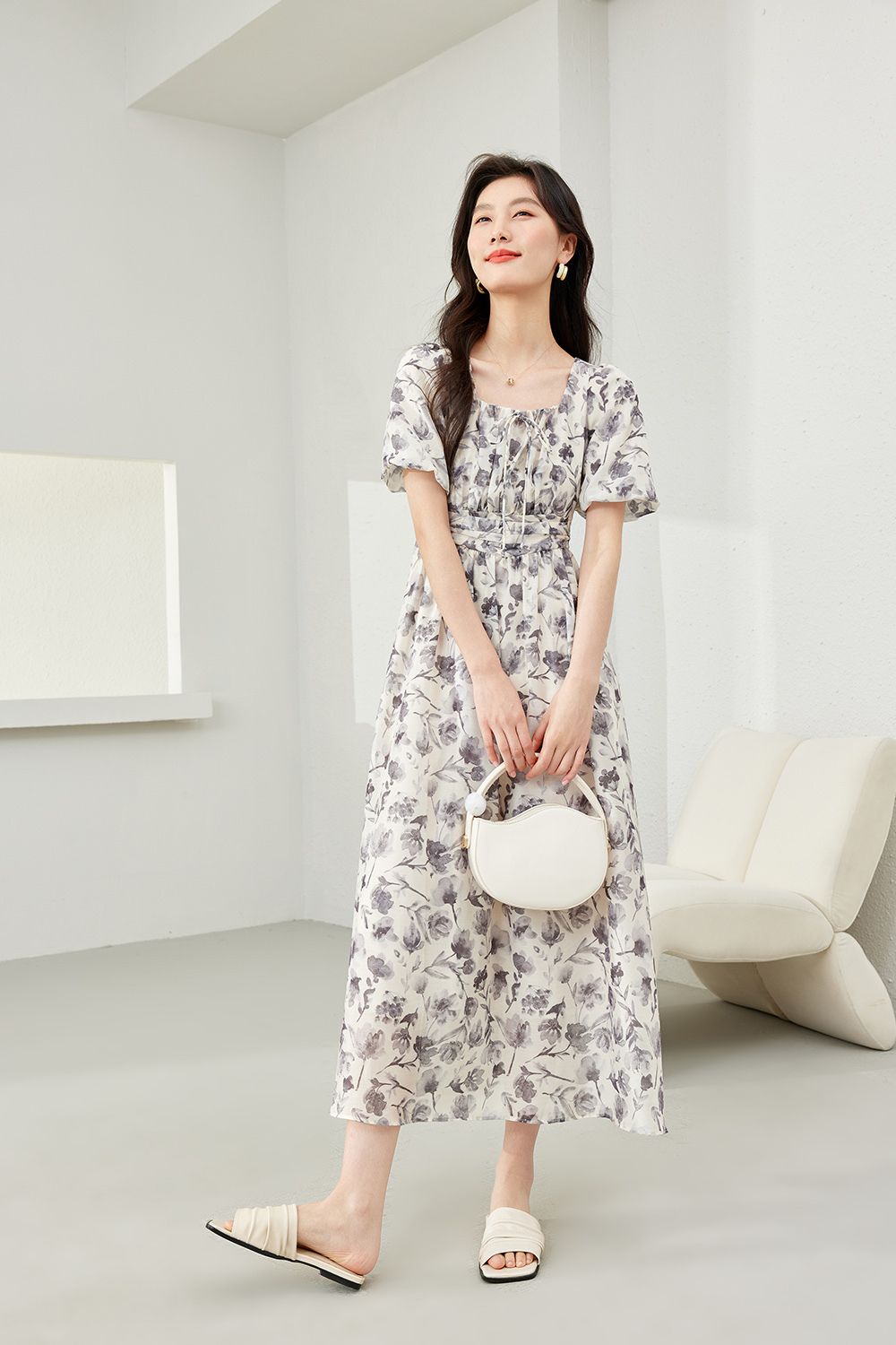 Puff Sleeve Printed Dress