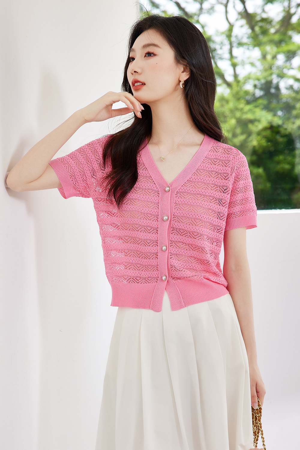 （暂无定价）Hollow Striped Knitted Cardigan