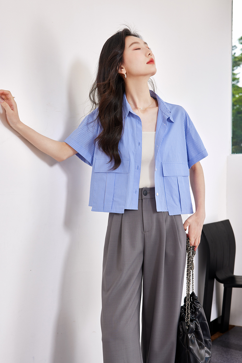 Casual Silhouette Striped Shirt
