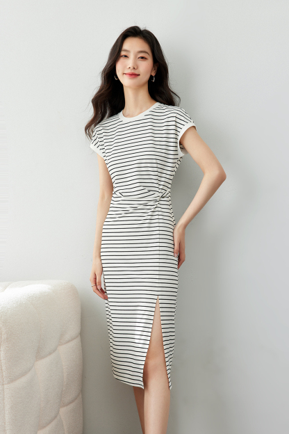 Pleated Cinched Waist Dress